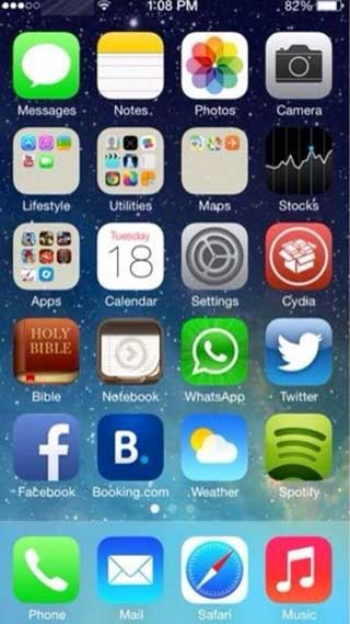 هكذا يبدو الايفون 5 العامل بجيلبريك من iOS 7 نسخة "بيتا 2"