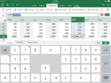تطبيق Excel للآيباد