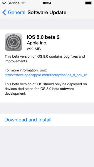 النسخة الثانية من الإصدار التجريبي iOS 8