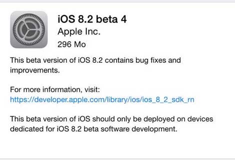 آبل تقوم بإطلاق النسخة الرابعة من iOS 8.2 التجريبي للمطورين