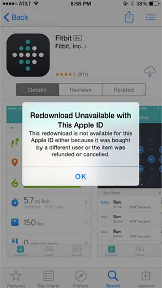 مشكلة Redownload Unavailable with This Apple ID