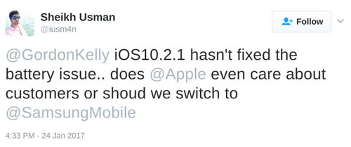 مشكلة بطارية الأيفون والآيباد iOS 10.2