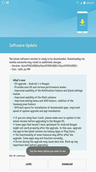 سامسونج تطلق تحديث الأندرويد 7.0 لهاتفها جالكسي A5 نسخة 2017