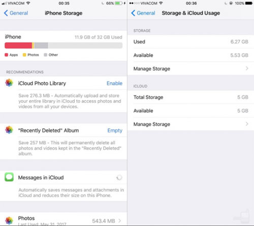 إحصائيات التخزين بين iOS 11 وiOS 10