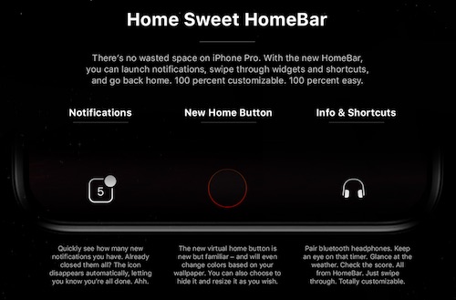 تصميم تخيلي يستعرض HomeBar على جهاز الأيفون 8