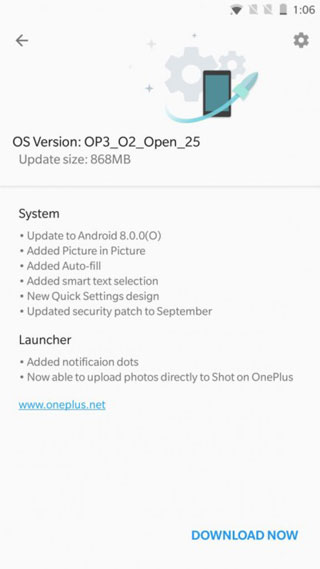 إطلاق النسخة التجريبية من نسخة أندرويد 8.0 لـ OnePlus 3/3T