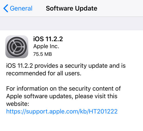 آبل تطلق تحديث iOS 11.2.2 - إصلاحات أمنية مهمة