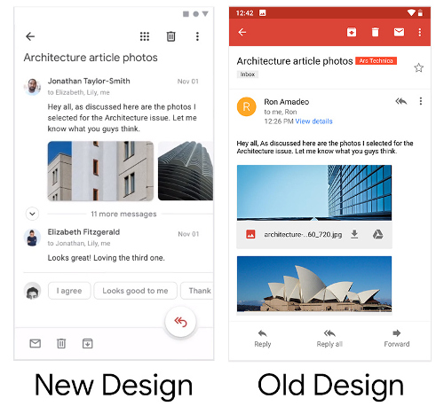 تطبيق Gmail بتصميم جديد