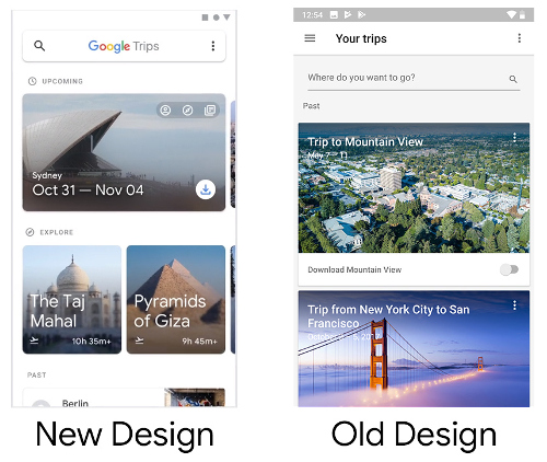 التصميم الجديد لتطبيق جوجل للرحلات Google Trips