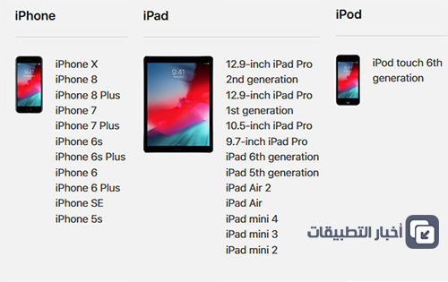 الأجهزة التي يمكن تحديثها إلى iOS 12 