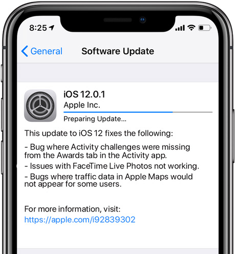 آبل تطلق تحديث iOS 12.0.1