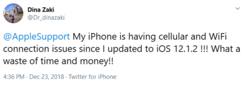 مشكلة في الوايفاي أيضاً بعد التحديث إلى iOS 12.1.2