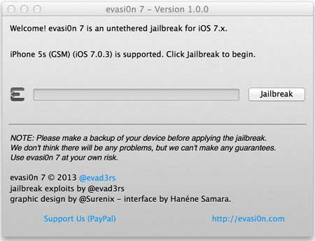 عند فتح ملف Evasi0n اضغط على Jailbreak