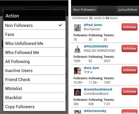 تطبيق JustUnfollow