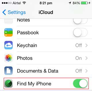 قم بتفعيل خيار Find My iPhone