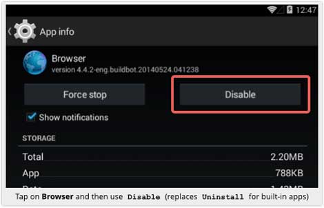 ايقاف المتصفح الافتراضي في الاندرويد