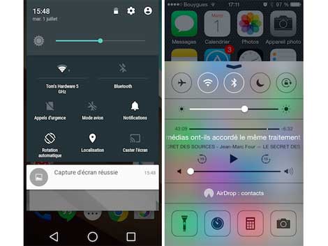 مركز التحكم في IOS 8 والأندرويد 5