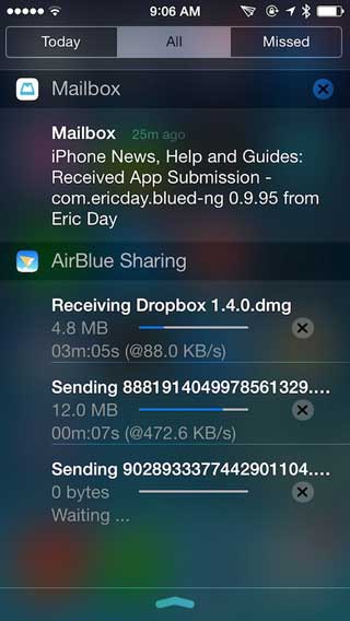 سيديا: أداة AirBlue Sharing لنقل الملفات بالبلوتوث للأيفون
