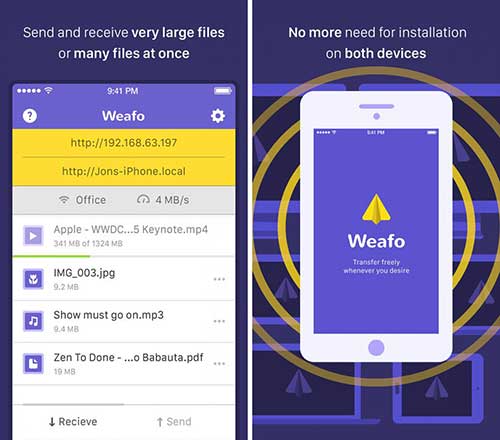 تطبيق Weafo لنقل الملفات بين الايفون والحاسوب 
