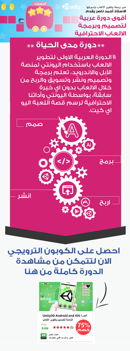 تعلم كيف تطور الألعاب للأندرويد والآيفون باستخدام منصة اليونتي بالعربية مع دليل كامل للربح من الألعاب !