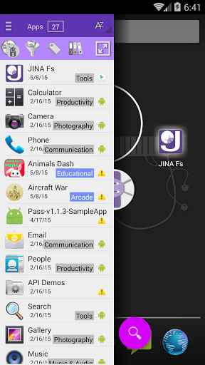 تطبيق JINA App Drawer & Organizer لانشر لإدارة تطبيقاتك