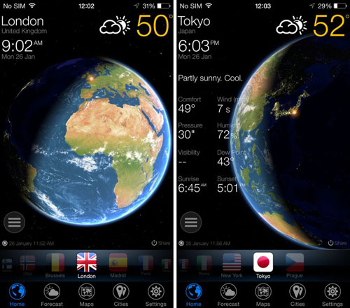 تطبيق 3D Earth لعرض حالة الطقس بطريقة جميلة