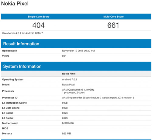 رصد هاتف من شركة نوكيا ضمن منصة GeekBench