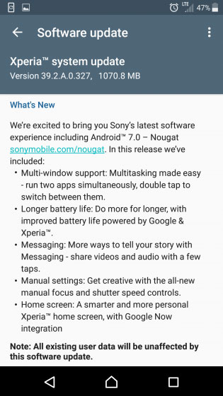 سوني تقوم أيضا بإطلاق تحديث أندرويد 7.0 لهاتف Xperia XZ