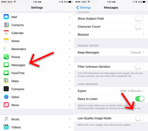 استهلاك البيانات عبر تطبيق iMessage