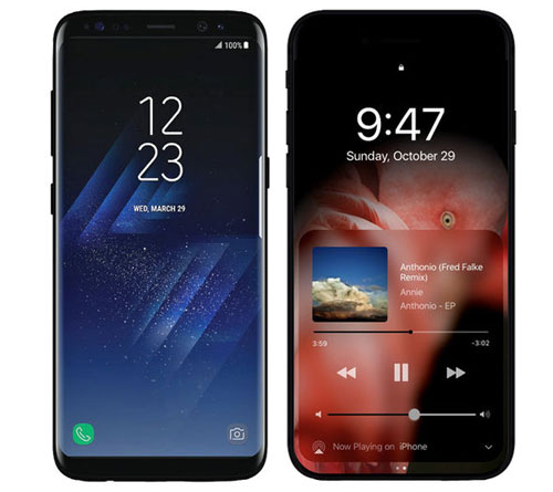 صورة تخيلية للأيفون 8 إلى جانب صورة حقيقية لهاتف جالاكسي S8