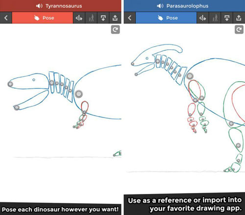 تطبيق Pose & Draw Dinosaurs لرسم الديناصورات