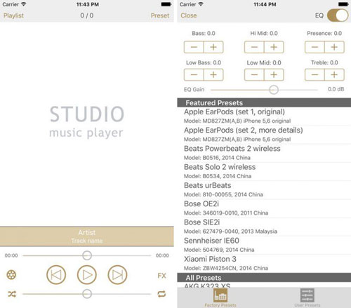 تطبيق Studio Music Player للتحكم في دقة الصوتيات