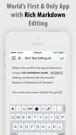 تطبيق Write for iPhone لكتابة ملاحظات بمزايا كثيرة 