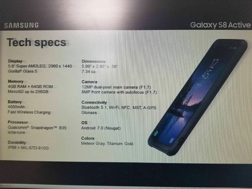 مواصفات هاتف Galaxy S8 Active