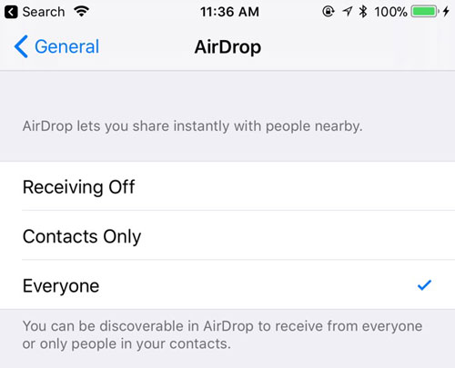 إعدادات AirDrop في iOS 11