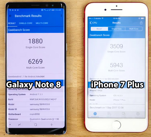 اختبار السرعة - آيفون 7 بلس ضد جالكسي نوت 8 !