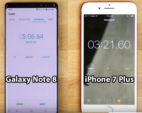 اختبار السرعة آيفون 7 بلس ضد جالكسي نوت 8