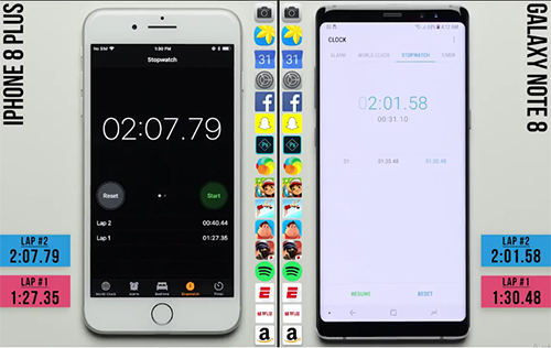 اختبار السرعة : آيفون 8 بلس ضد جالكسي نوت 8 - أيهما أسرع ؟