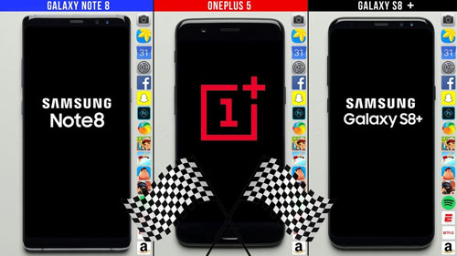 تحدي السرعة بين جالكسي نوت 8 جاكسي S8 بلس ضد OnePlus 5 !