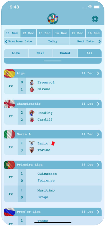 تطبيق Live Results Football لمتابعة الدوريات الأوروبية لكرة القدم