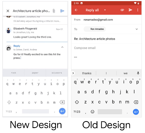 تطبيق Gmail بتصميم جديد