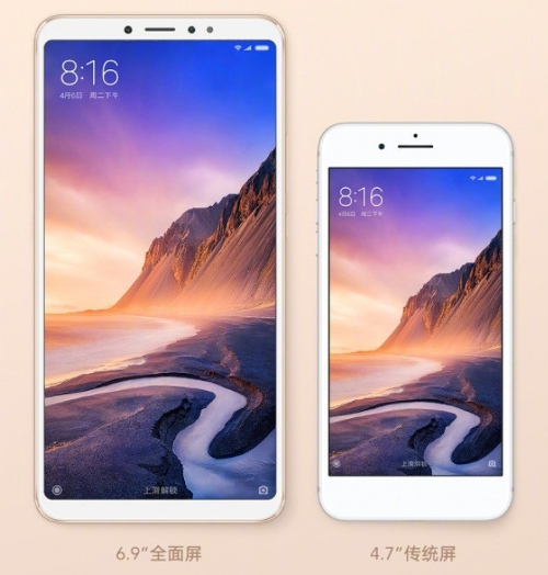 Xiaomi Mi Max 3 بجانب الآيفون