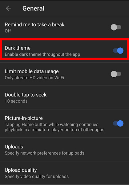 الوضع الليلي Dark Mode أصبح متوفراً الآن في تطبيق يوتيوب!