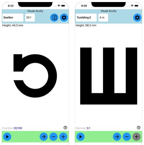 تطبيق Visual Acuity Charts لقياس حدة الإبصار