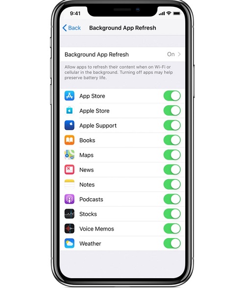 من الأفضل تعطيل خيار تجديد التطبيقات في الخلفية Background App Refresh