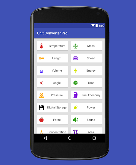 تطبيق Unit Converter Pro‏ لتحويل الوحدات (أندرويد)