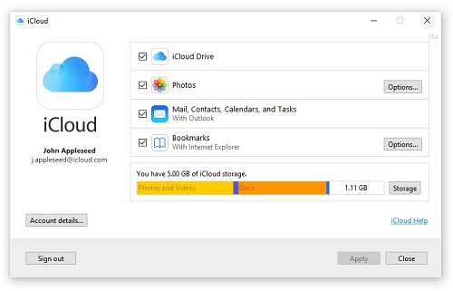 برنامج iCloud على نظام ويندوز