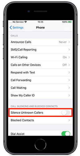 تفعيل ميزة حظر المكالمات المزعجة Silence Unknown Callers