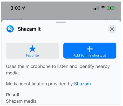 وضع اختصار لتطبيق Shazam داخل برنامج الاختصارات Shortcuts 