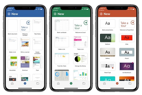 مايكروسوفت وورد و باوربوينت و إكسل الجديدة للايفون